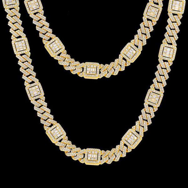 

new arrival luxury 15mm gold plated solid 925 sterling silver vvs moissanite diamond miami cuban link chain necklace