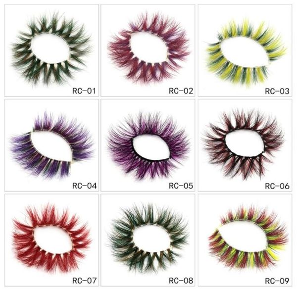 

25mm colored eyelashes 5d mink strip fake pink green purple red faux lashes colorful rainbow lashes1764899