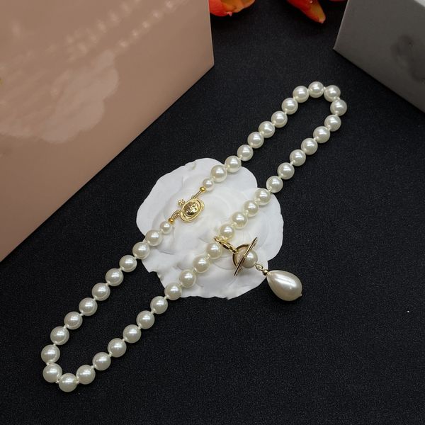 

fashion designer pendant necklaces brandletter viviene chokers luxury women jewelry westwood metal pearl gold necklace cjeweler for woman ch, Silver