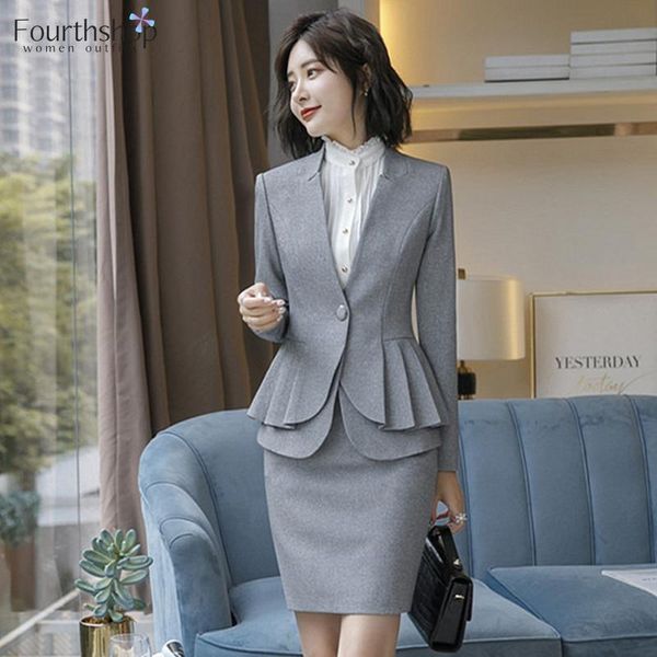 

pants office lady business work skirt suits women uniform style black grey skirt set spring autumn 2 piece blazer set female clothes, White