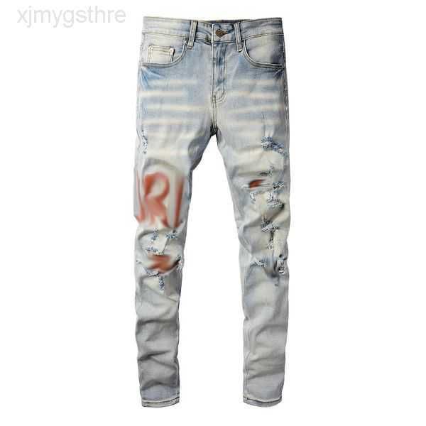 

mens jeans classic hip hop pants distressed ripped biker jean slim fit motorcycle denim 42vmd, Blue