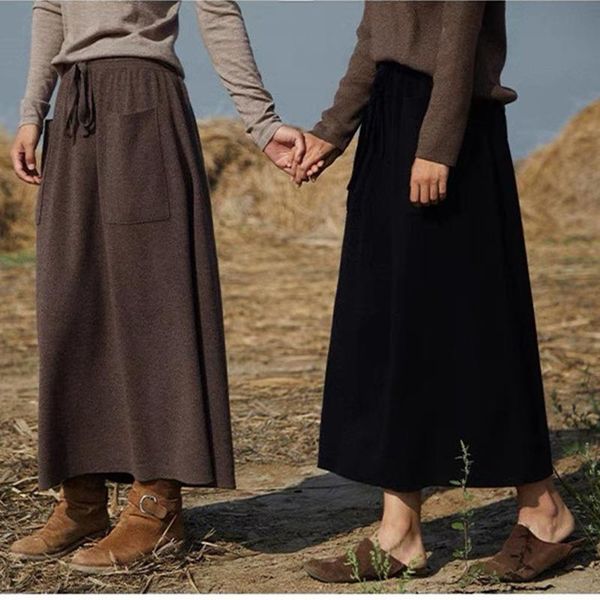 

capris 21 new arrivals women's 100% wool skirts women's autumn and winter long loose and comfortable knit bottoming cashmere skirt, Black;white