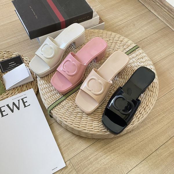 

2023 classic women's g sandals slides luxury designer slippers 2023 summer candy color flat heels rubber jelly shoes flip-flops outdoor, Black