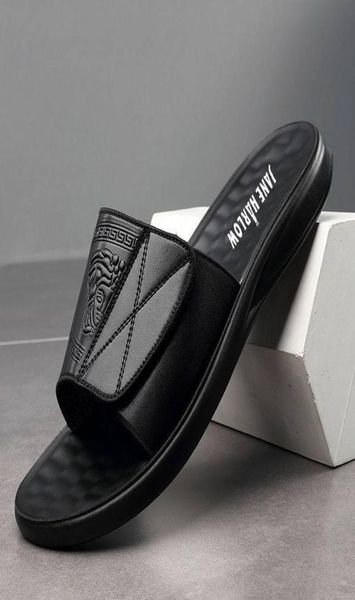 

summer men039s leather slippers personalized deodorant soft soles outdoor comfortable nonslip beach sandals7571156, Black