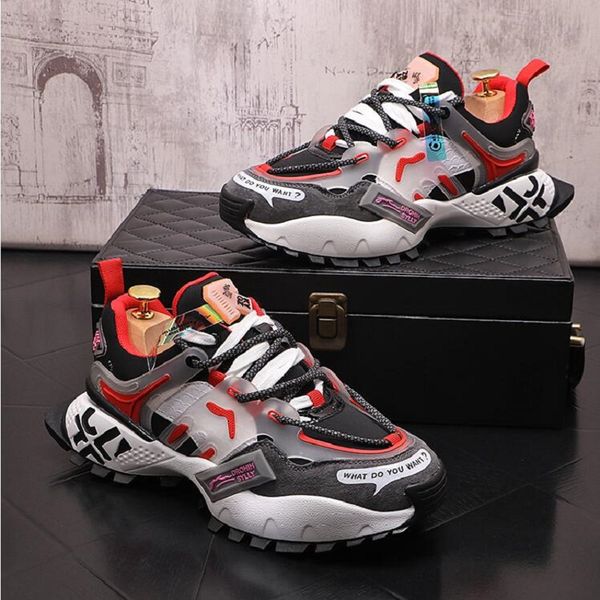 

luxury designer shoes men colour mixed causal flat platform shoes hip-hop punk loafers sneakers for web celebrity d2h27, Black