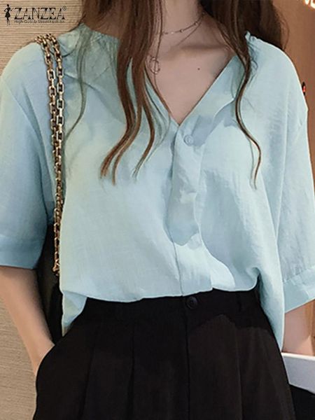 

t-shirt zanzea summer women solid blouse female half sleeve vneck blusas shirt femme fashion casual vintage elegant holiday shirts, White