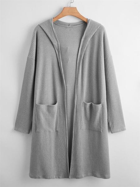 

outerwear plus size long sleeve spring autumn hooded cardigan women loose open front double pockets duster coat big jacket 5xl 6xl, Black