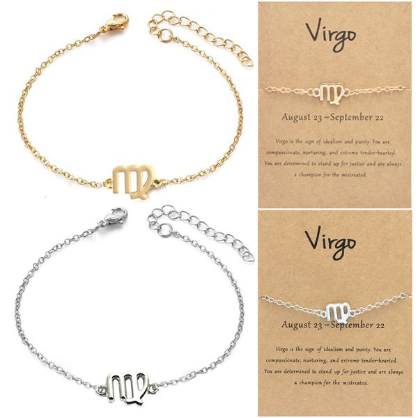

zodiac sign charm bracelets gold silver twelve horoscope link bracelet hand chain accessories constellation aries ,cancer,libra,taurus,pisce, Golden;silver
