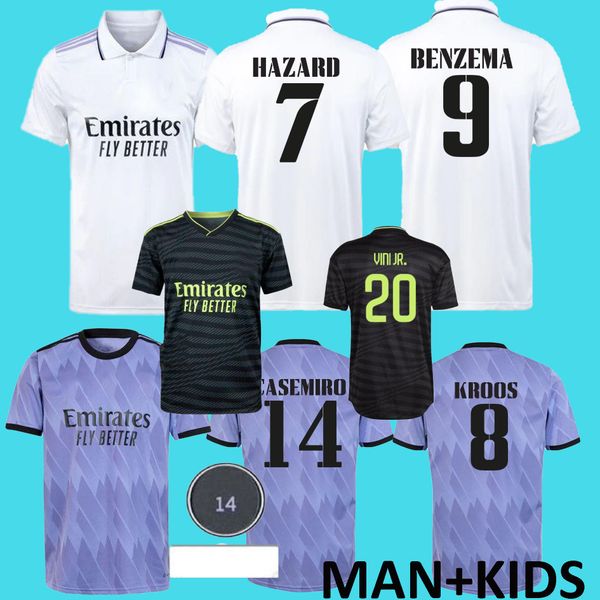 

2022 benzema finals soccer jerseys 22 23 football shirt vini jr camavinga tchouameni real madrids valverde hazard asensio modric camiseta me, Black;yellow