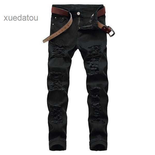 

red men ripped jeans white black stretch slim fit spring autumn denim pants distressed hip hop streetwear biker jeans pants x0621 3 ok7s, Blue