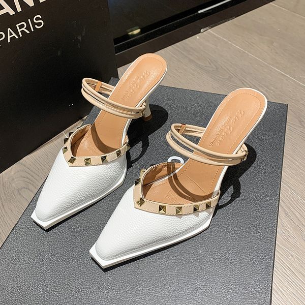 

slippers 2023 women fashion crystal slingback high heels pointed toed party wedding bride shoes for zapatos de mujer 230419, Black