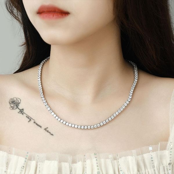 

hip hop tennis necklace 4mm chains gemstone basic tennis chain necklace fine jewelry, Silver