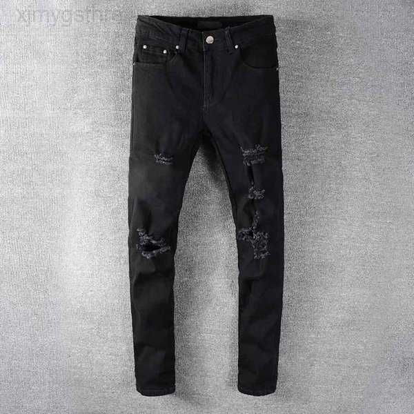 

mens jeans classic hip hop pants stylist distressed ripped biker jean slim fit motorcycle denim 2roeh, Blue