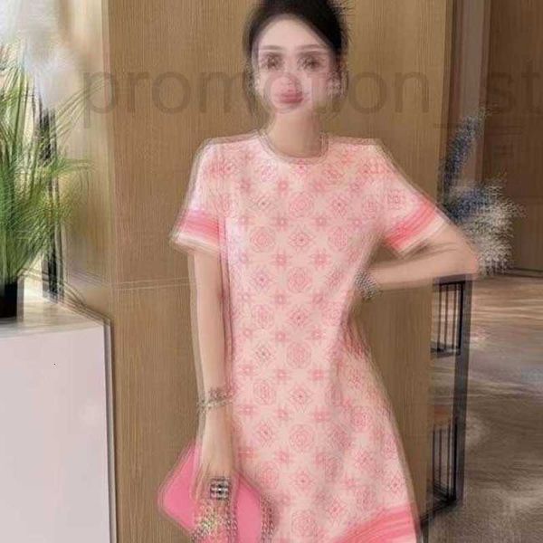 

casual dresses designer temperament light luxury dress 2023 summer new fashion print round neck short sleeve mid length slim a-line swing sk, Black;gray