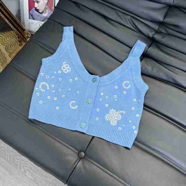 

women's tanks & camis designer chaopai 2023 early spring new handmade embroidery letter weave design knitted strap tank v-neck cardigan, White