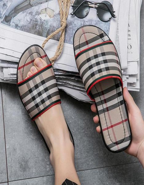 

luxury grid pattern slipper men brand designer slides summer beach flat g sandals slippers black khaki outdoor house flip flops3278616
