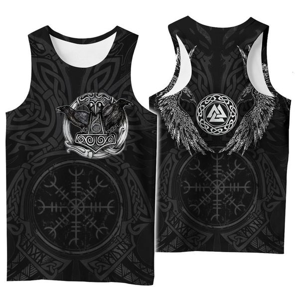 

men' tank viking symbol tattoo raven 3d printed men shirt vest harajuku fashion sleeveless t-shirt summer streetwear tank 230419, White;black