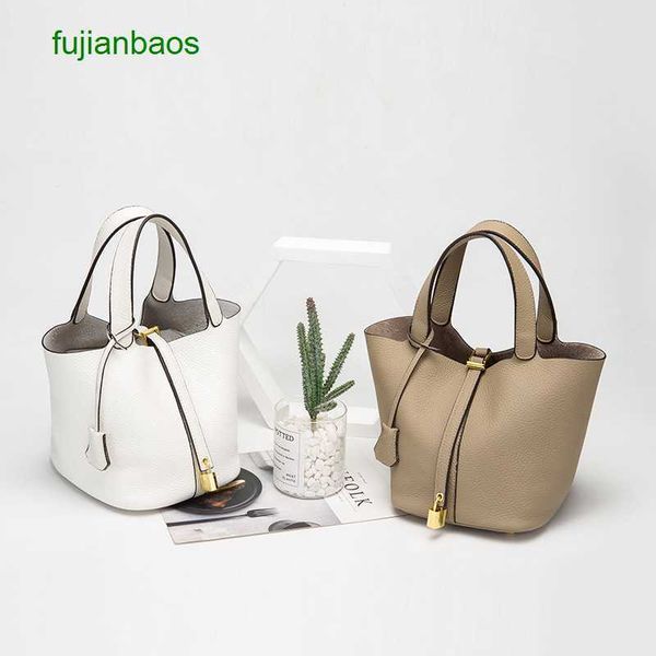 

hemres picotn handbags bag 2023 new genuine leather women's vegetable basket layer soft cow skin litchi pattern ancient shu bucket hand, Black