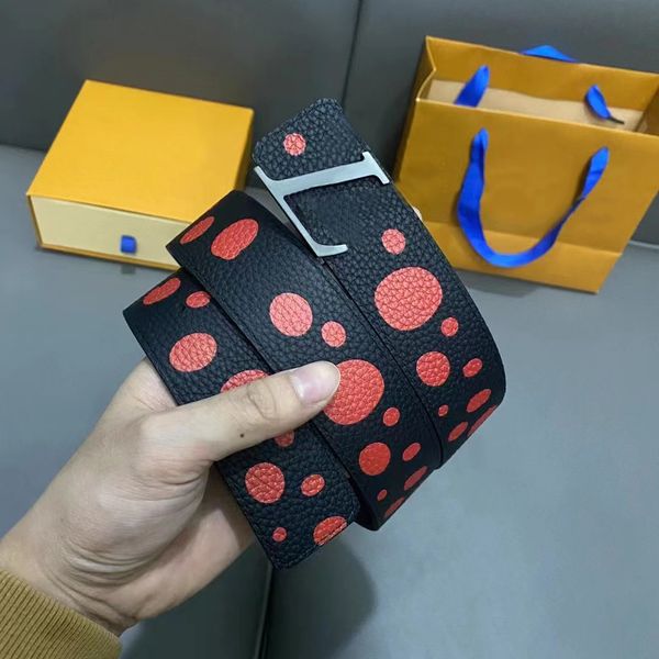 

fashion designer belt men silver buckle litchi genuine leather 4.0cm width man belt with box designers belts mens, Black;brown