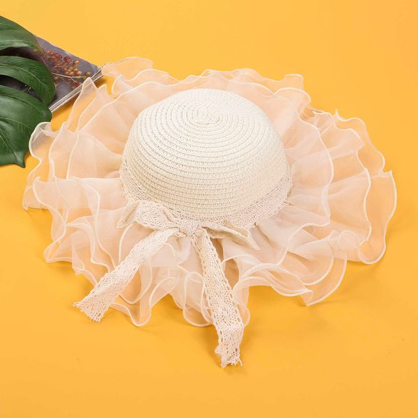 

caps hats 2-6years kids baby girls straw hat summer children tulle mesh ruffle sunhats boho beach hats fisherman cap w0419, Yellow