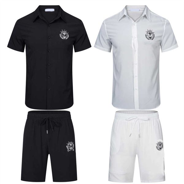 

men's tracksuits casual shirt summer hawaiian style button collarpoio open front short sleeve plus size shirt brand designer shorts shi, Gray