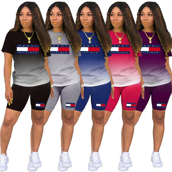 

2023 brand designer women letter tracksuits summer casual two piece set short sleeve t-shirt shorts fashion sports suit crew neck outfits pu, Gray