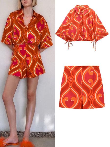 

dress zach aiisa new retro geometric print loose drawstring short shirt + resort style high waist geometric print shorts casual suit, White