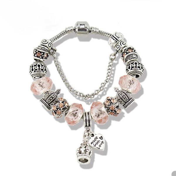 

925 sterling silver plated crown pendant bracelet for pandora snake chain charm bracelets for women girlfriend gift hand chain love bracelet, Golden;silver