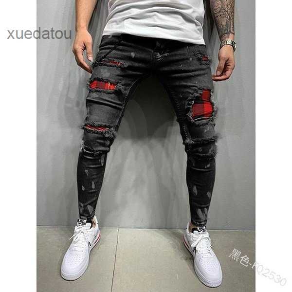 

jeans men slim-fit ripped male painted fashion patch beggar pants jumbo mens pencil hip hop drop 2 tz32, Blue