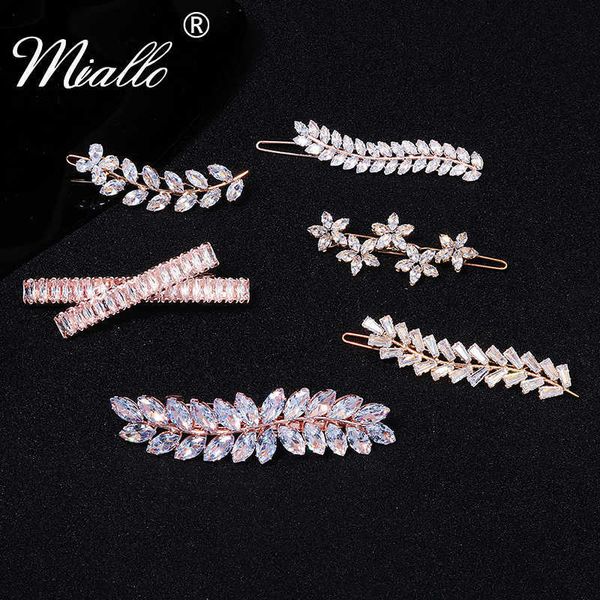 

wedding hair jewelry miallo fashion barrette cubic zirconia leaf hair clips for women accessories bridal wedding hair jewelry party bride he, Slivery;golden