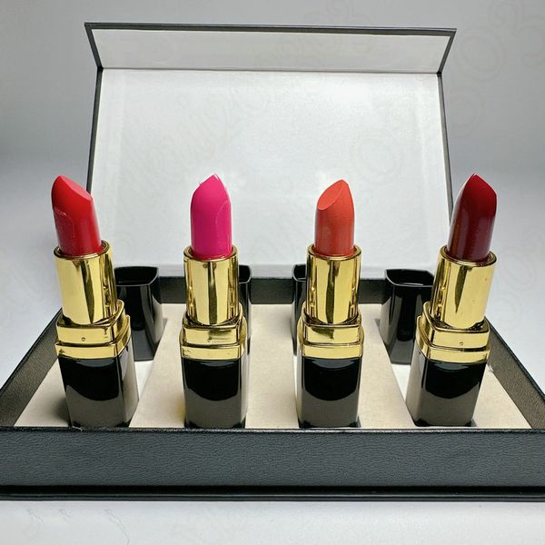 

2023 luxury brand lipstick makeup professional lip makeup matte lipstick set 4 color lips cosmetic black tube 4pcs/kit lip stick