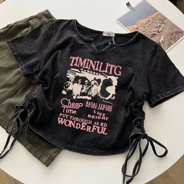 

womens tshirt summer retro women shortsleeved tshirt design sense short girl navel y2k harajuku goth 230419, White