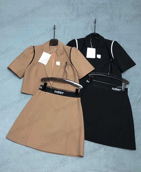 

black designer two piece dresses summer spring fashion luxury casual contrast letter diamond brooch decorative design suit set customized fa, White