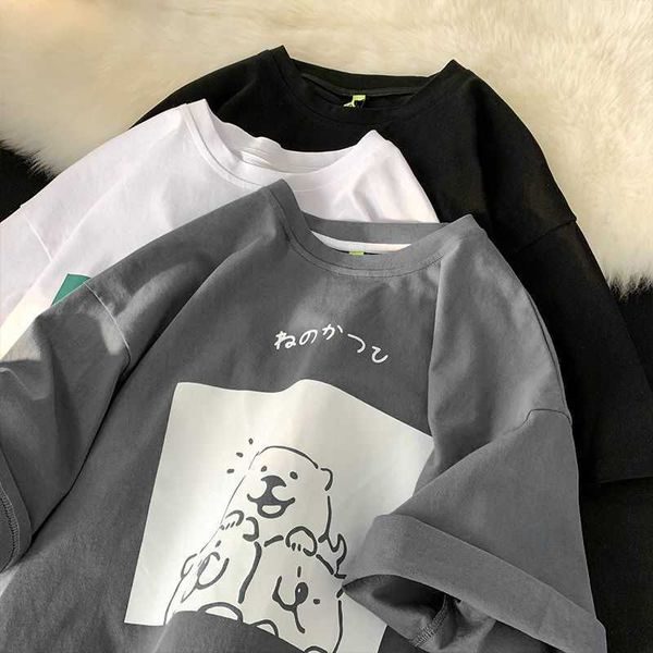 

women's t-shirt summer ins salt creative small animals short sleeved clothes small number tshirts men and women lovers loose half sleev, White