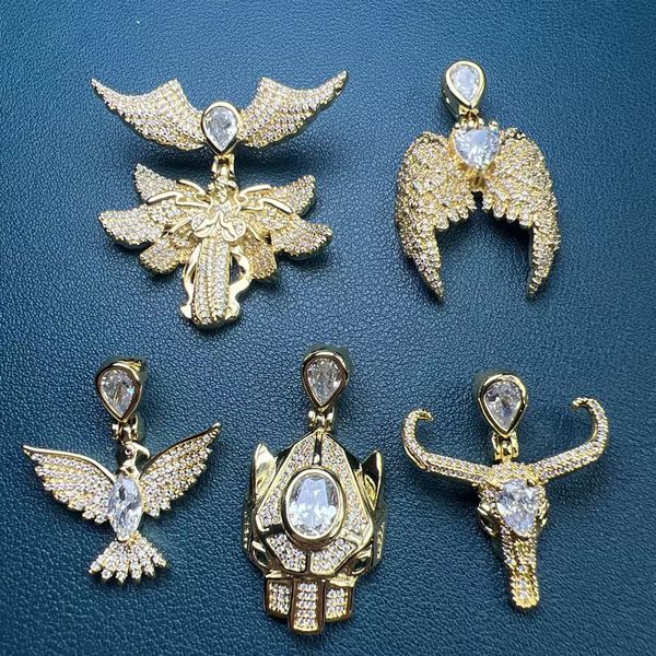 

iced out wing cross pendant necklaces 18k gold plated men's hip hop accessory jewelry animal peace pigeon ox head, Silver