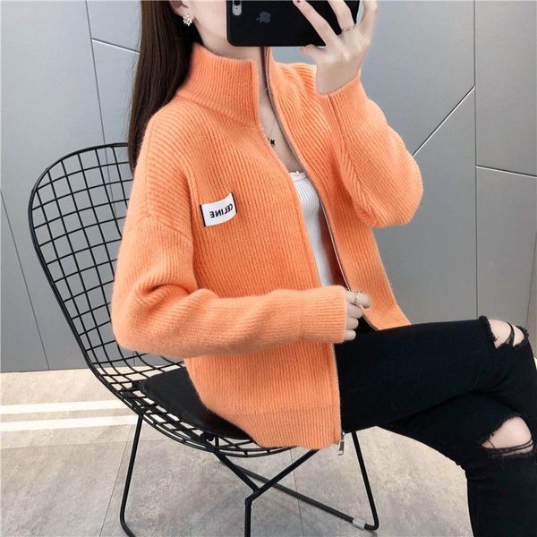 

sweaters female knitted zipper jacket autumn allmatch casual solid color sweater coats outer spring ladies warm cardigan short jacket, White;black