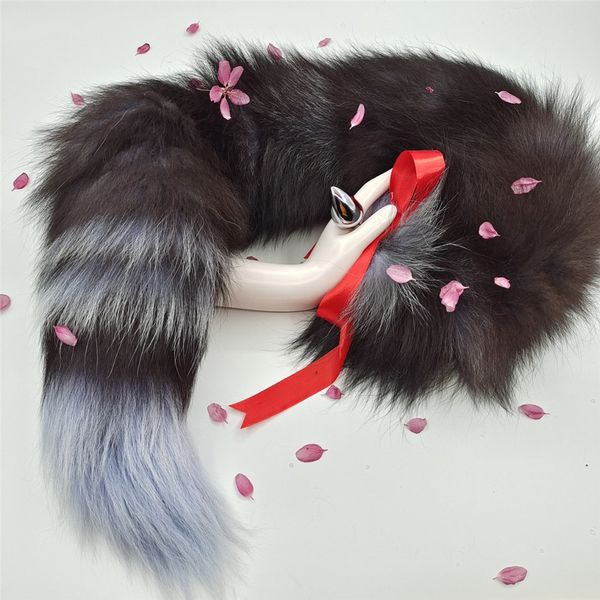 

70cm/27.5"- real silver fox fur tail plug funny sweet games costume party cosplay toys