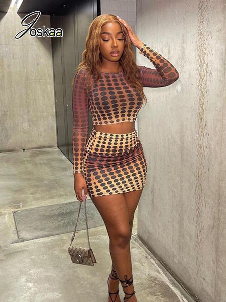 

dress joskaa printed oneck long sleeve crop and mini skirts two piece set women dress sets spring 2022 party club outfits, White