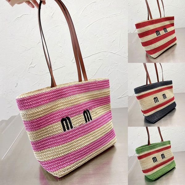 

women designer bag straw knitting handbag summer beach bags classic letter grass crochet totes embroidery casual large shopping tote, 4*