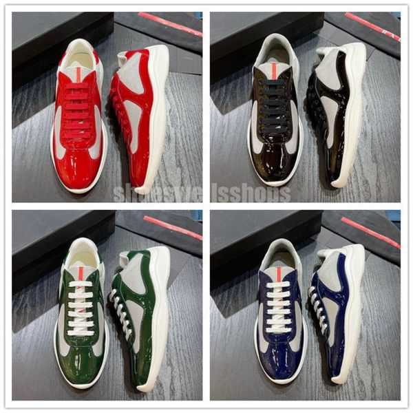 

men america's cup xl shoes leather prada pradas sneakers high patent leather flat trainers black mesh lace-up casual shoes outdoor runn