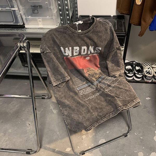 

womens tshirt american retro high street made old tie dye short sleeved tshirt men and women summer ins hip hop loose casual 230419, White