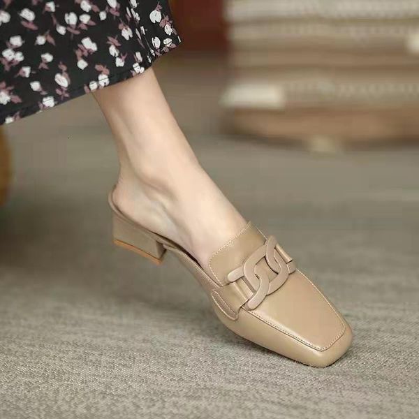 

sandals women's slippers indoor outdoor square toe mid square heel sewing ladies mullers fashion vintage female all-match pumps 230419, Black