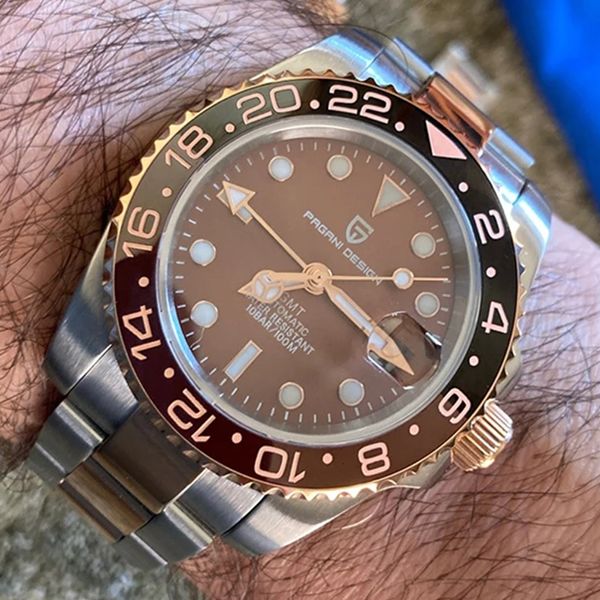 

wristwatches pagani design pd-1662 men watch gmt40mm mechanical watch brand sapphire glass sports waterproof clock relogio masculino 230419, Slivery;brown