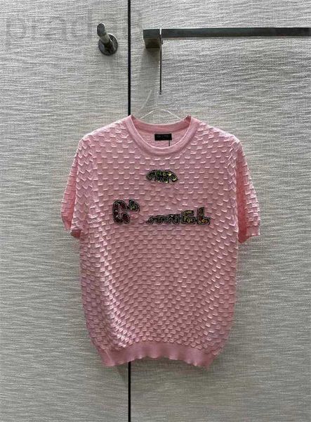 

women's knits & tees designer summer new small fragrance style celebrity versatile 3d embossed contrast beaded short sleeve sleeveless, White