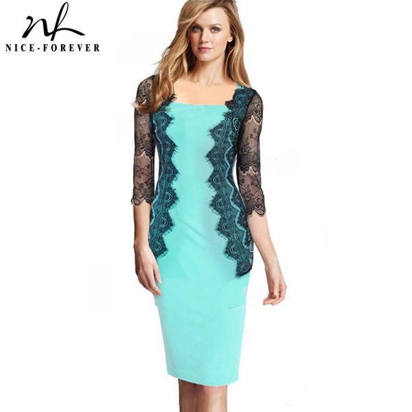 

dresses niceforever spring women elegant black lace patchwork dresses formal party vinatge bodycon pencil dress 797, Black;gray