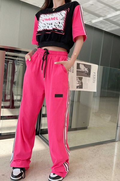 

23ss casual suit womens tracksuits womens designer clothing letter logo print short style short sleeve ribbon splicing elastic casual trouse, Gray