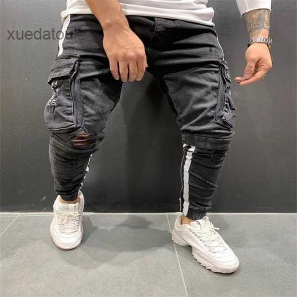 

fashion stacked denim jeans men skinny men pocket pencil pants jeans male denim pants ropa hombre casual denim hip hop pants 4 xj6d, Blue