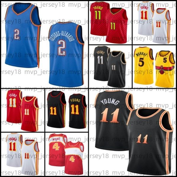 

shai 2 gilgeous-alexander trae 11 young basketball jerseys shaedon anfernee simons 2022 2023 dejounte 5 murray mens, Black;red