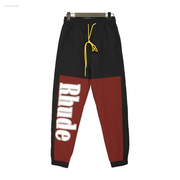 

men's pants the correct version meichao letter print panel contrast hip-hop trend casual woven 7p 21c6, Black