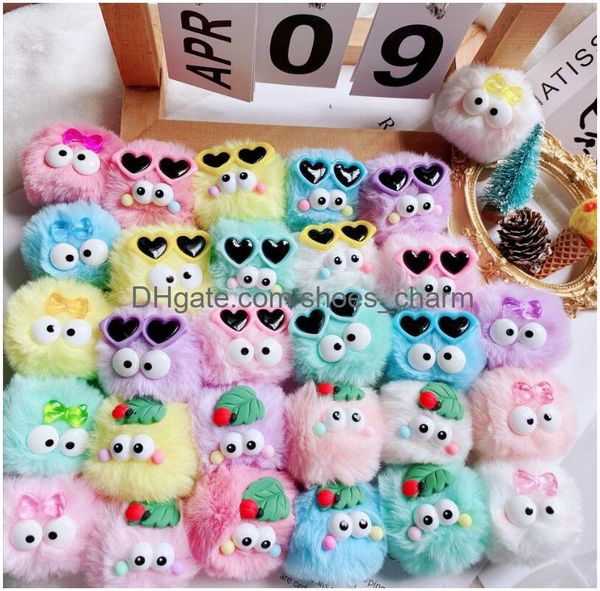 

shoe parts accessories bow knot hair ball plush eye glasses candy solid color hair ball coal ball for clog charms clogs sandals suitable, White;pink